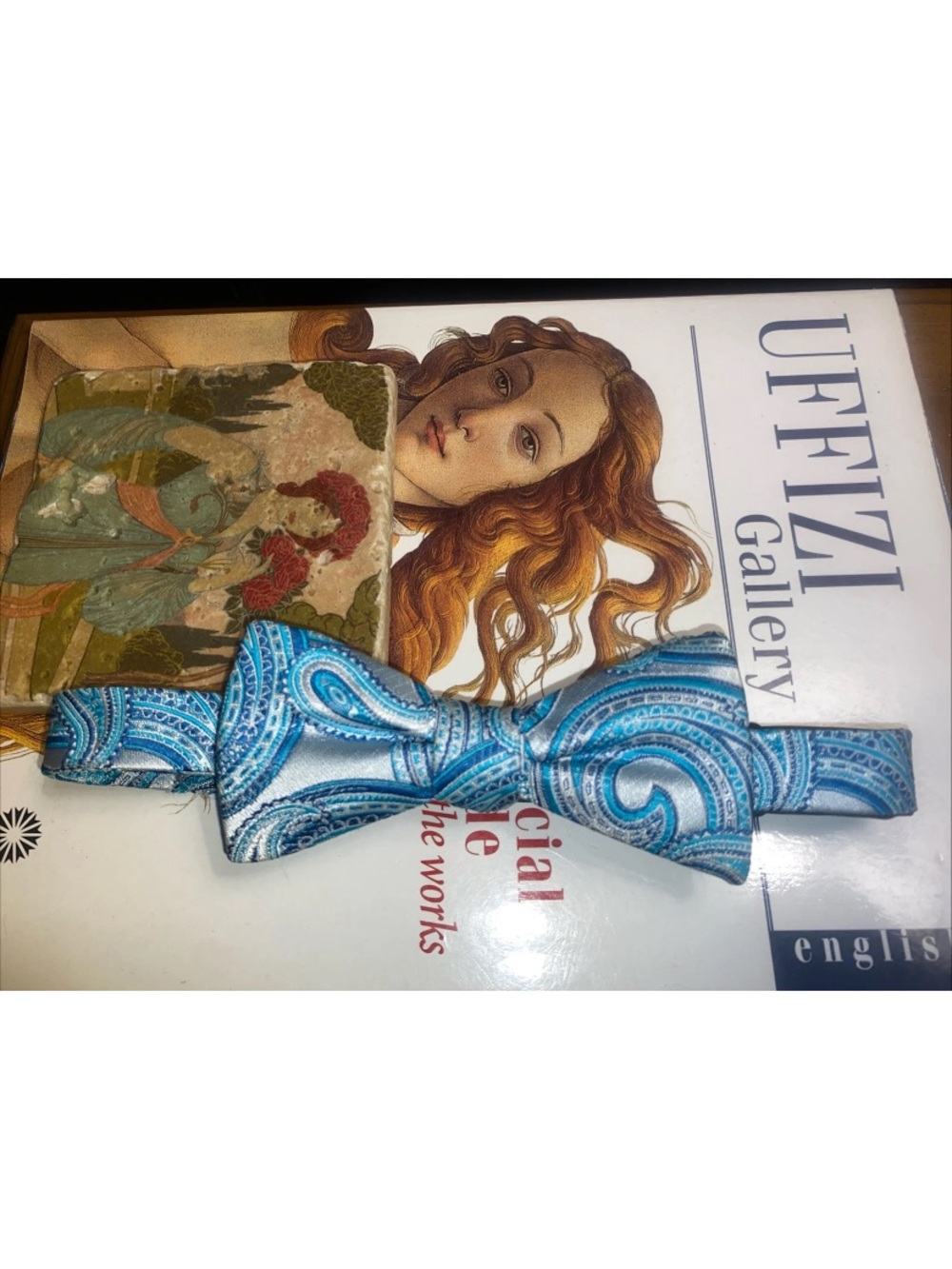 Mens MADISON Blue/Gray Paisley Bow Tie Bowtie-Pretied-Adjustable